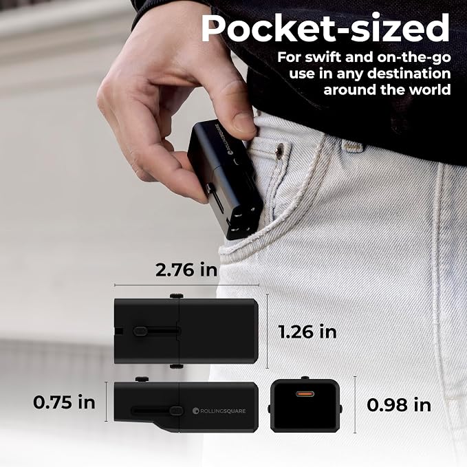 Rolling Square Portable Pocket Travel Adapter I Universal USB-C Charger - Image 4
