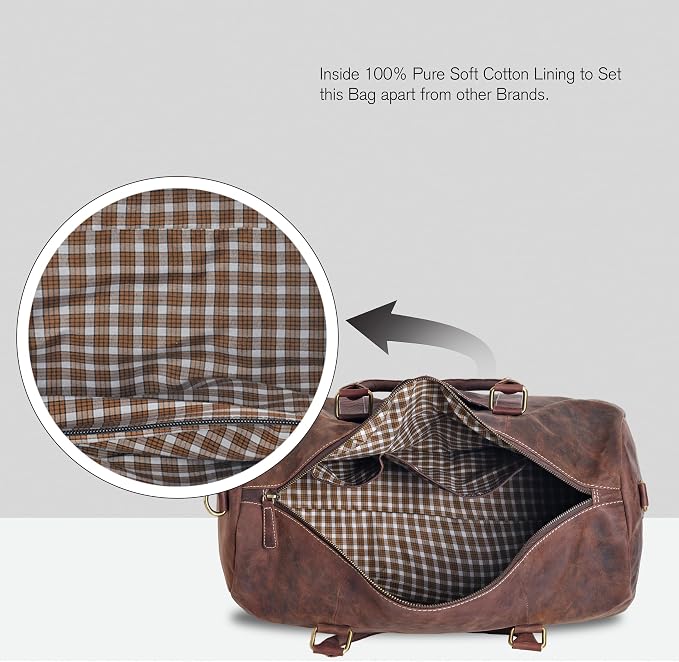 Genuine Leather Duffle Bag for Men | Vintage Weekender Travel Bag | Overnight - Image 7