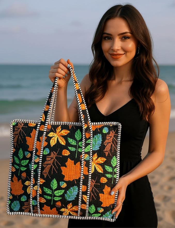 Cotton Quilted Tote Bag for Women – Large Beach & Travel Tote - Image 2