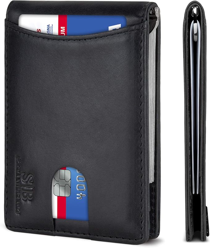 SERMAN BRANDS RFID Blocking Slim Bifold Genuine Leather Minimalist Front Pocket by SERMANBRANDS