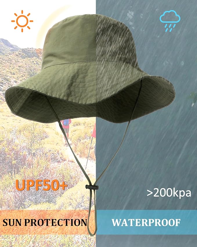 Water-Resistant Sun UPF 50+ Bucket Hat Protection Packable Brimmed Boonie - Image 2