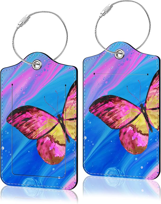 2 Pack Luggage Tag for Suitcase, Cute Unique Leather Suitcase Tags Identifiers by COWDIY