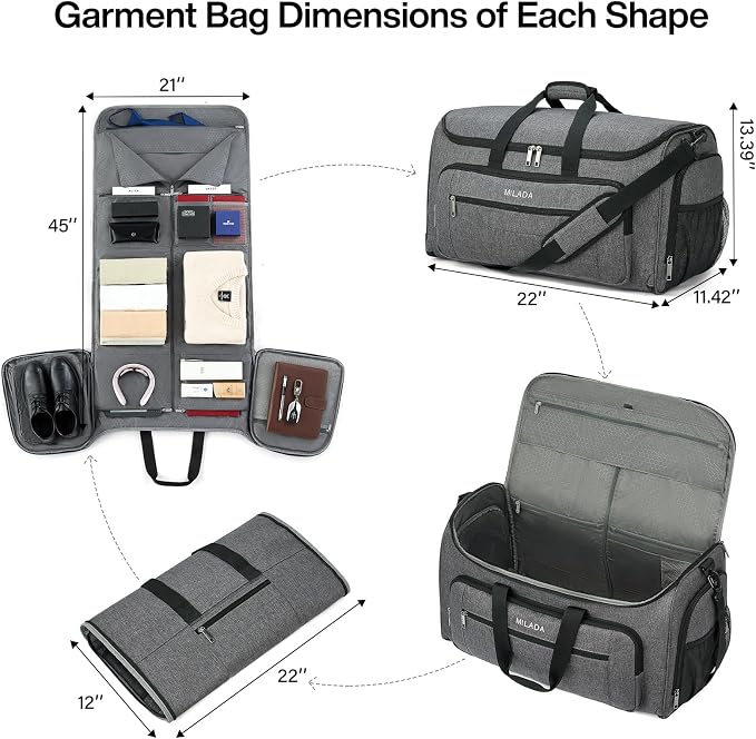 MILADA Convertible 2-in-1 Garment Duffel Weekender Bag Carry On Garment Bags - Image 2