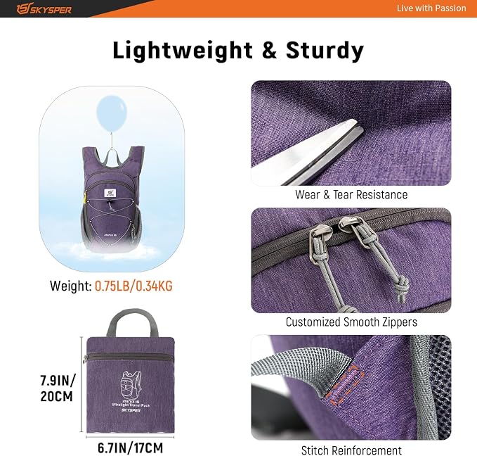 SKYSPER 15L/20L Foldable Hiking Backpack Lightweight Packable Travel Daypack - Image 3