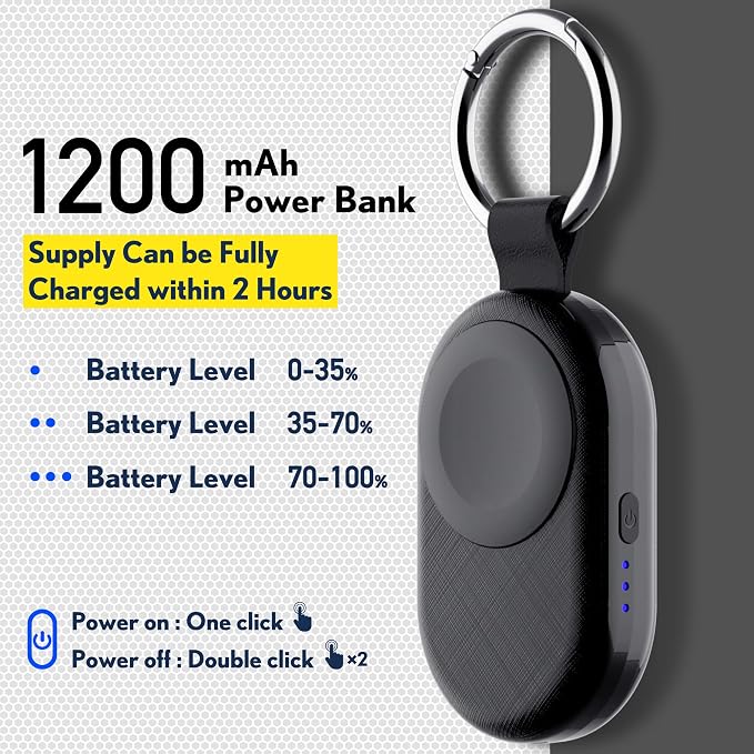 PZOZ Portable Apple Watch Wireless Travel Charger, 1200mAh Power Bank iWatch - Image 3