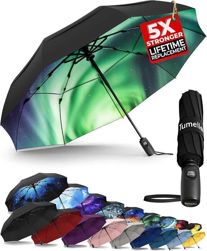 TUMELLA Strongest Windproof Travel Umbrella, Small Strong but Light Portable by Tumella