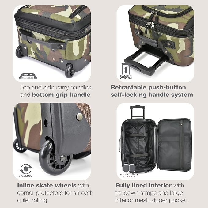 U.S. Traveler Rio Rugged Fabric Expandable Carry-on Luggage, Rolling Suitcase - Image 3