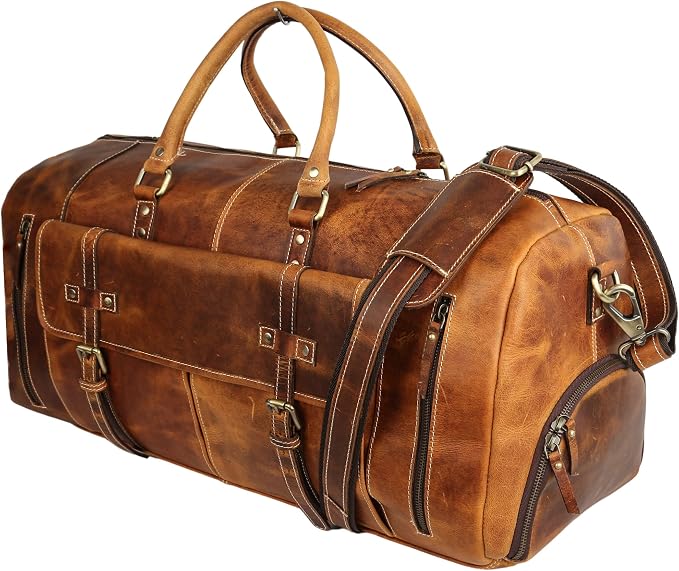 KomalC Leather Duffel Bags for Men and Women Full Grain Leather Travel - Image 3