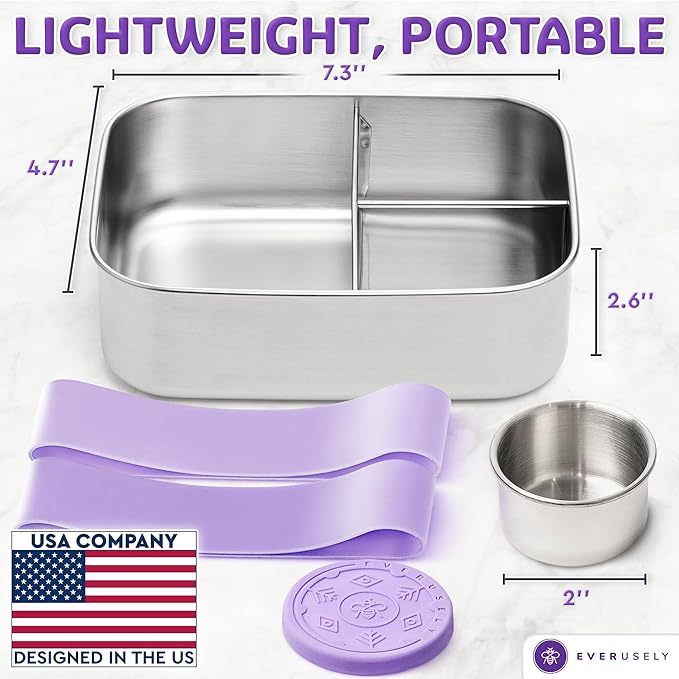 Everusely - Bento Box - Lavender, 37oz / 1.1 L - Stainless Steel Lunch Box - 3 - Image 2