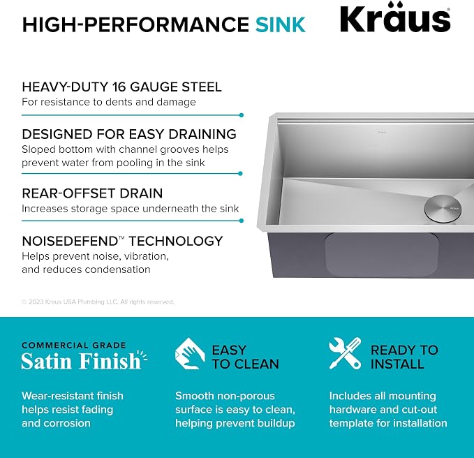 KRAUS Kore 27-Inch Undermount Workstation 16 Gauge Single Bowl Stainless Steel - Image 6