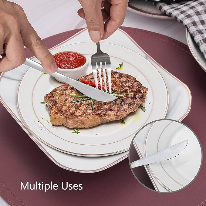 Matte Silverware Set, VANVRO 40-Piece Stainless Steel Flatware Set, Satin - Image 5