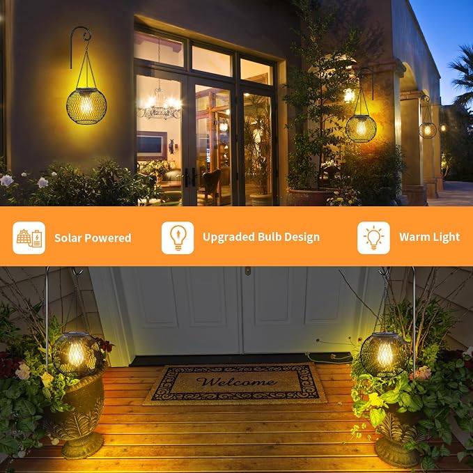 UBright Solar Lanterns Lights Outdoor Waterproof Metal Hanging Solar Powered - Image 6