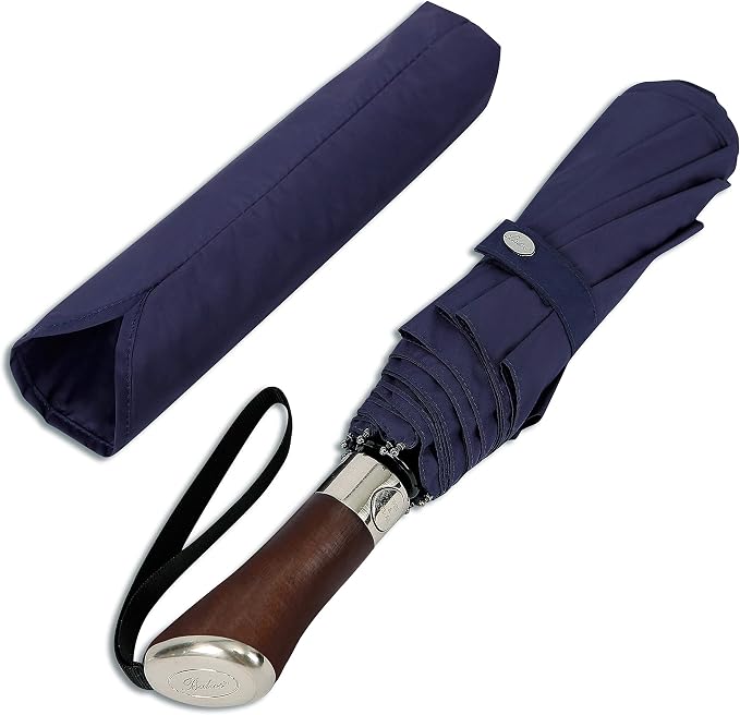 Balios Travel Umbrella Luxurious Golden Hardwood Handle Auto Open & Close by Balios