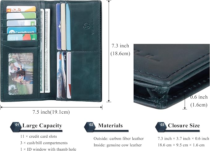 VISOUL Mens Checkbook Leather Wallets Long Bifold Wallets - Image 3