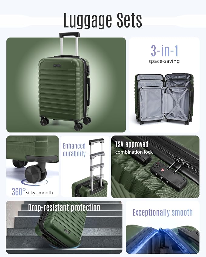 LIGHT FLIGHT Luggage Sets, 3 Piece Durable Suitcase Set - Image 3