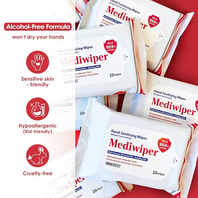 MEDIWIPER 80ct Alcohol-Free Hand Sanitizing Wipes Unscnted Wet Wipe, Hand - Image 2