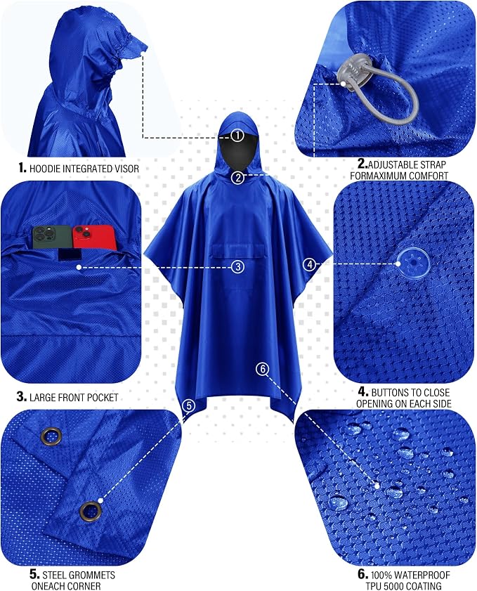 iCreek Hooded Rain Poncho with Pocket Waterproof Lightweight Unisex Raincoat - Image 5