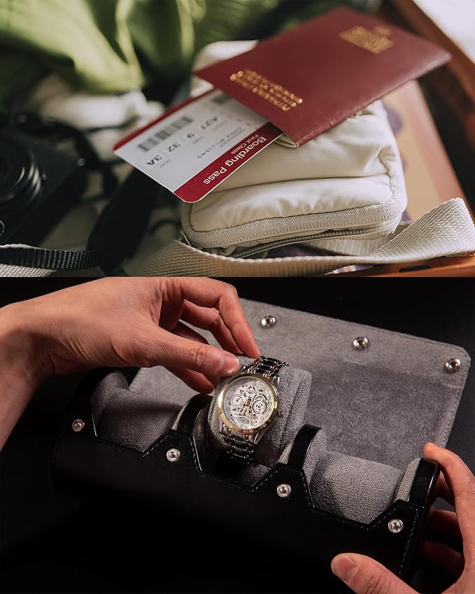 MR.OKAY 3 Watch Travel Case- Classic Leather Watch Case - Image 4