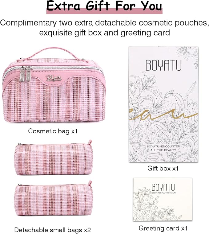 Travel Makeup Bag for Women: Large Capacity Open Flat Make up Bag Set of 3 - Image 7