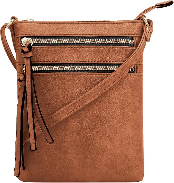 DELUXITY | Crossbody Purse Bag | Functional Multi Pocket Double Zipper Purse | by Deluxity