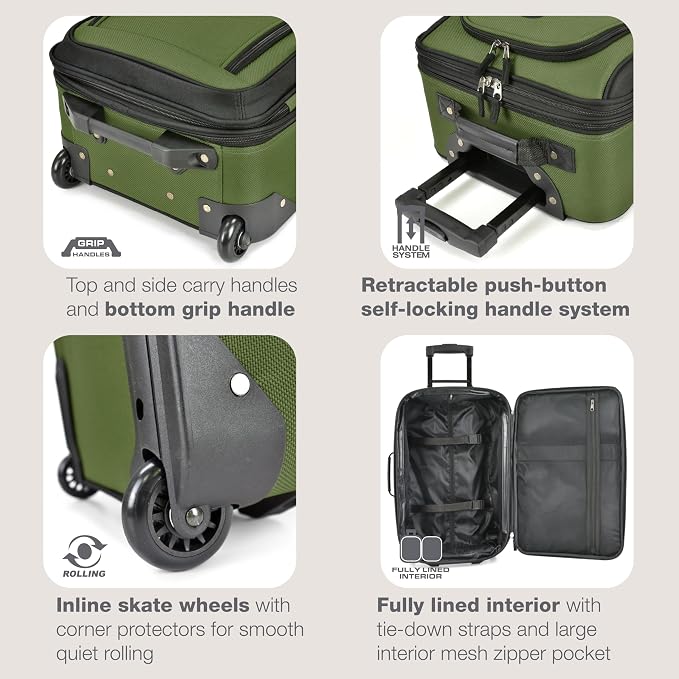 U.S. Traveler Rio Softside Expandable Carry-on Rolling Luggage, 2 Wheel Set - Image 4