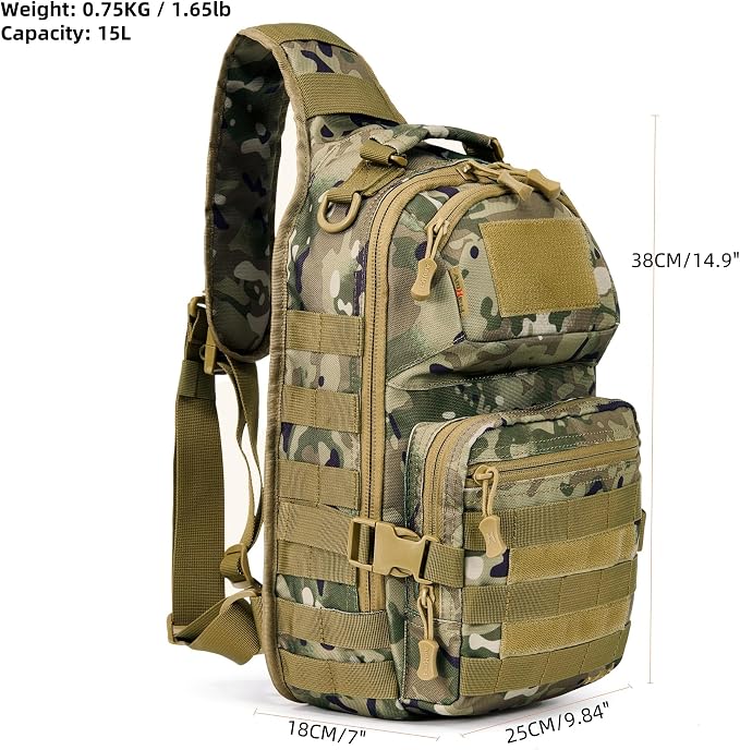 15L Tactical Crossbody Sling Bag | Everyday One Shoulder Backpack Fit 12 Inch - Image 3