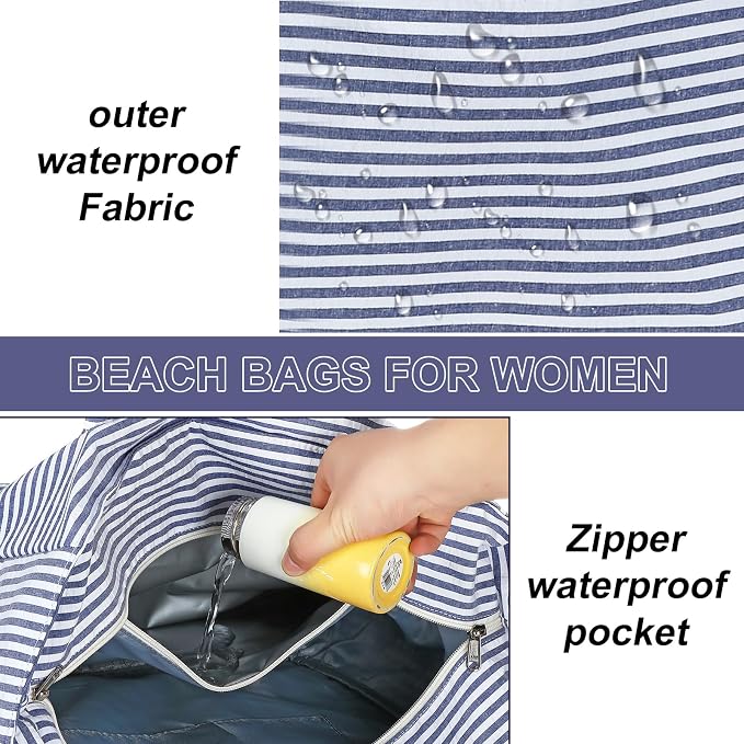 LEDAOU Large Beach Tote Bag Women Waterproof Sandproof Zipper Beach Tote Bag - Image 9