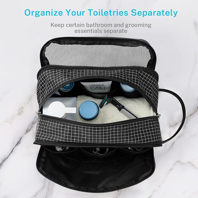 Gonex Travel Toiletry Bag Nylon, Dopp Kit Shaving Bag Toiletry Organizer Check - Image 4