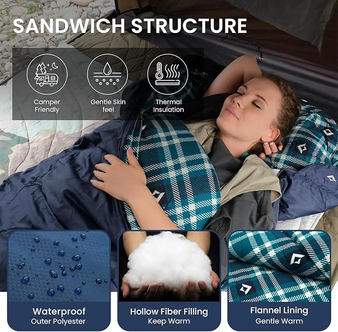 KingCamp Sleeping Bag for Adults, Cold Weather & Warm XL Big and Tall Flannel - Image 3