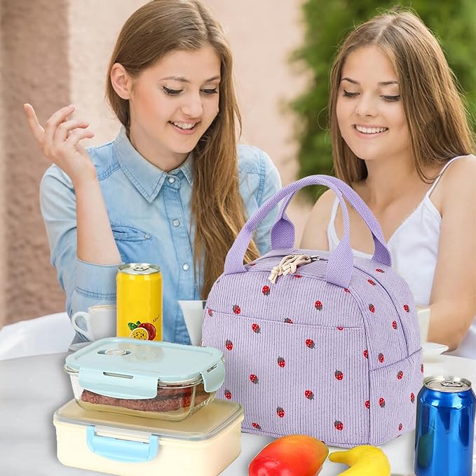 Bluboon Lunch Bag for Women Men Cute Corduroy Lunch Tote Bags Reusable - Image 4