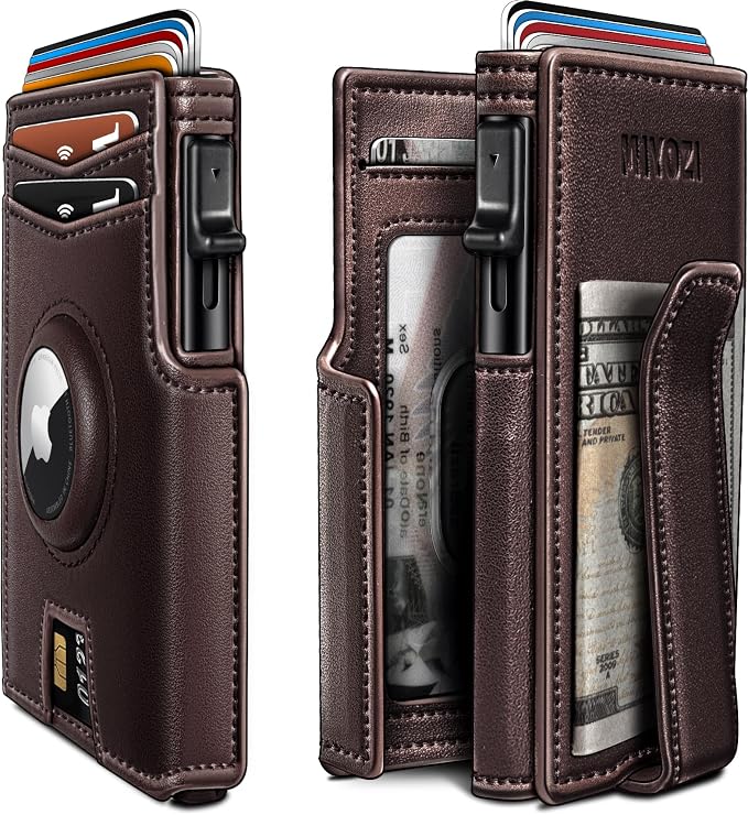 Airtag Wallet for Men, with Money Clip 10 Cards Metal Case Smart Slim Pop Up by Miyozi