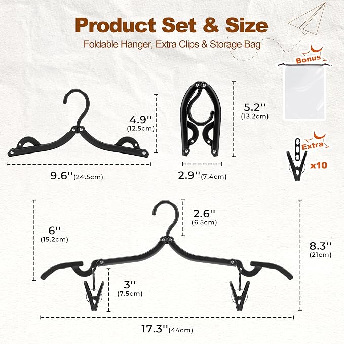 HOUSE DAY Foldable Travel Hangers 10 Pack w/10 Clips, Cruise Essentials 2025 - Image 7