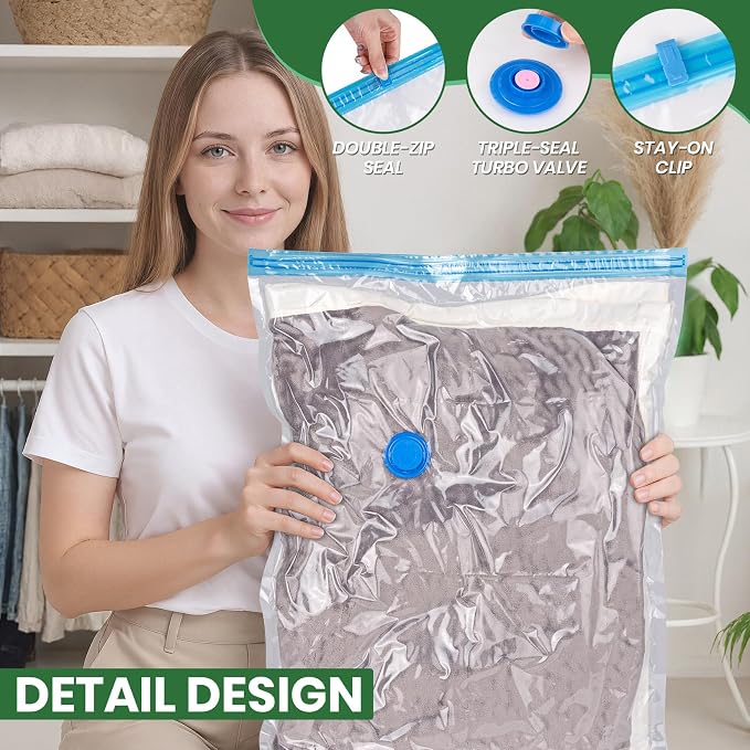 Vacuum Storage Bags, Comforters, Pillows-6 Jumbo+6 Large+6 Medium+6 Small+6 - Image 7