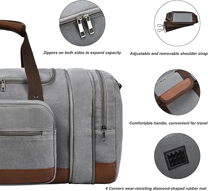 Litvyak Duffle Bag for Travel, 50L Canvas Travel Duffel Bags Overnight Weekend - Image 5