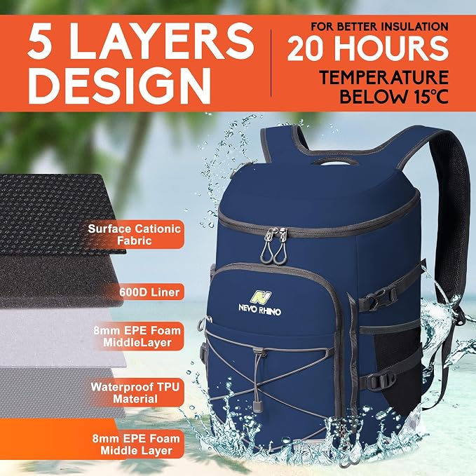 N NEVO RHINO Backpack Coolers Insulated Leak Proof 36/54 Cans, Portable - Image 2