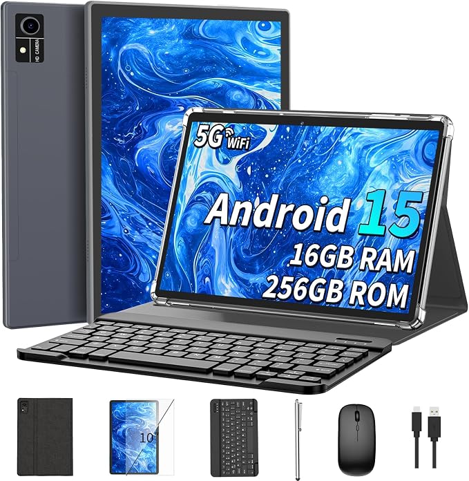 Android 15 Tablet with Keyboard, 16GB（8+8）RAM+256 Storage, 8000mAh Battery by Unknown