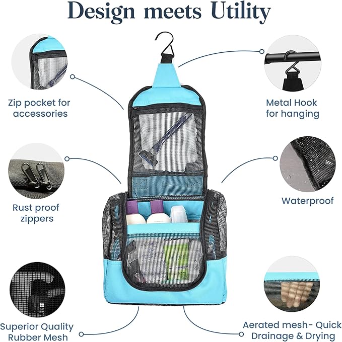 The Fine Living Co. Portable Hanging Shower Caddy Organizer Bag Quick Dry Mesh - Image 3