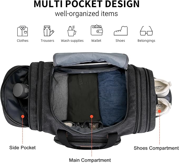 WITZMAN Mens Duffle Bags for Traveling Canvas Weekender Travel Bag Expandable - Image 4