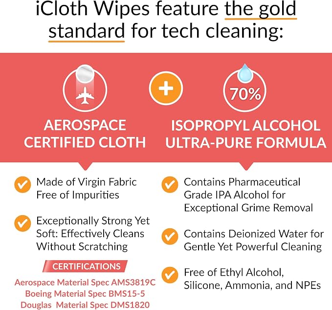 iCloth 70% Isopropyl Alcohol Large Screen and Electronics Wipes, Streak-Free - Image 4