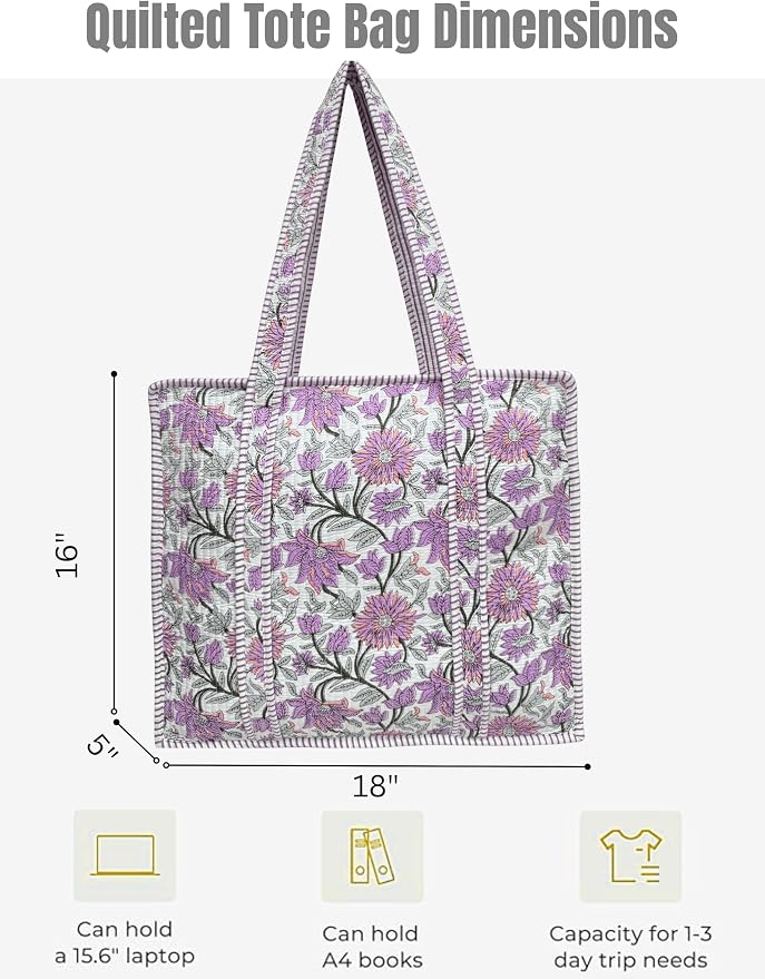 Cotton Quilted Tote Bag for Women – Large Beach & Travel Tote - Image 5