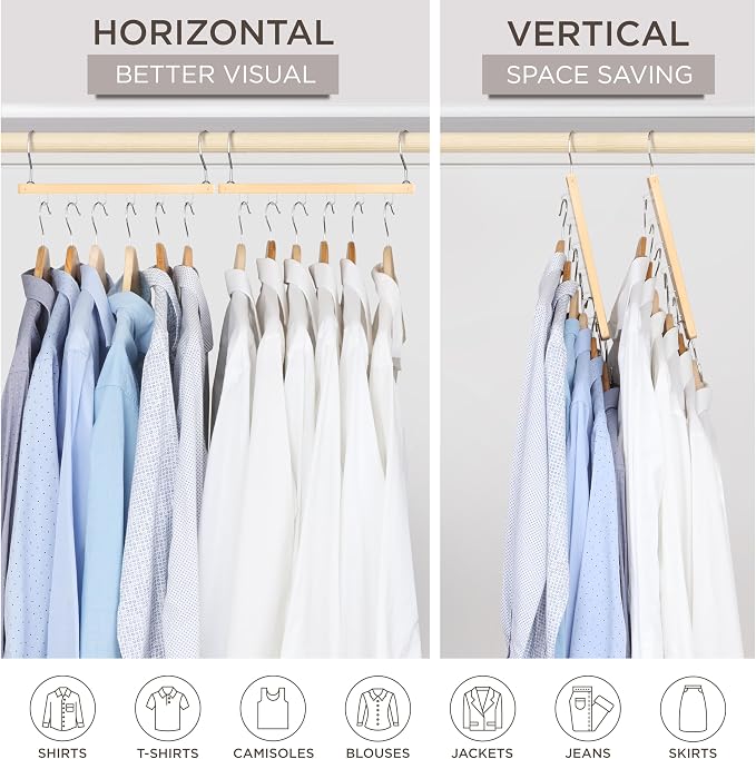 MORALVE Space Saving Hangers for Closet – 4 Pack European Beechwood 6-Tier - Image 4