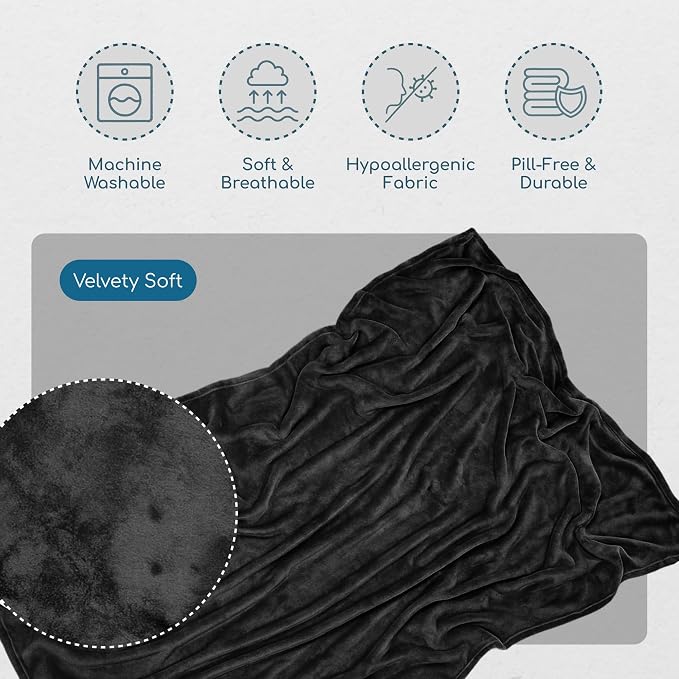Resty 65"x40" Traveling Airplane Blanket, Onyx Black – Lightweight, Velvety - Image 3