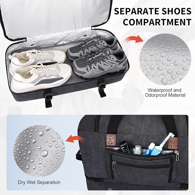 WITZMAN Canvas Weekender Bag Mens Overnight Bag - Image 4