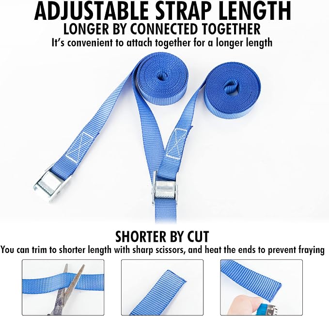 Cartman 1" x 12' Lashing Straps Cargo Tie-Down Strap Up to 600lbs, 8pk in Carry - Image 5