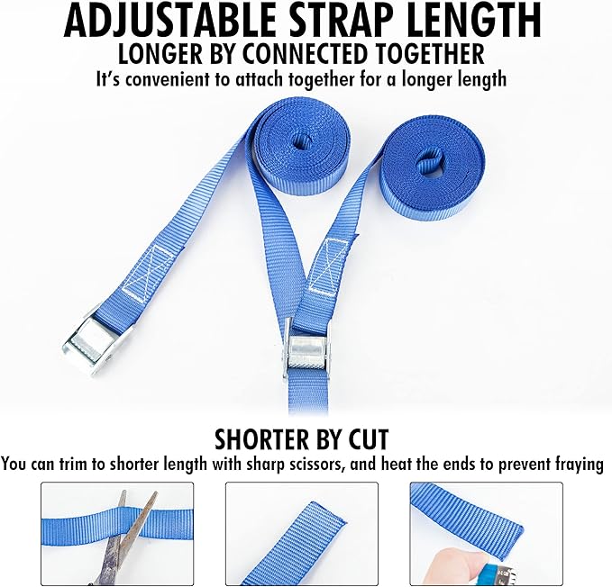 Cartman 1" x 12' Lashing Straps Up To 600lbs, 4pk Blue - Image 5