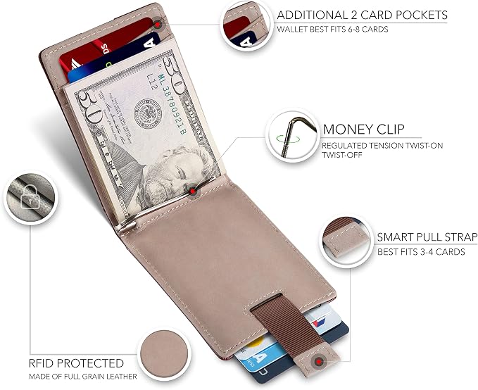 SERMAN BRANDS RFID Blocking Slim Bifold Genuine Leather Minimalist Front Pocket - Image 3