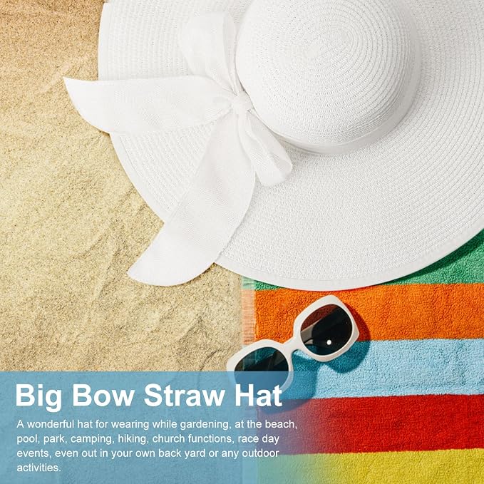 DRESHOW Beach Hats for Women Big Straw Wide Brim Summer Hat Floppy Foldable - Image 5
