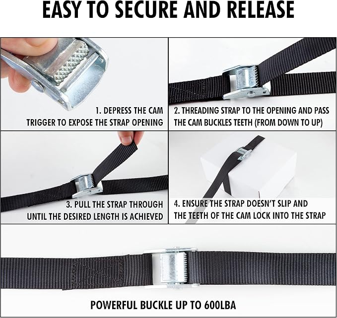 Cartman 1" x 12' Lashing Straps Cargo Tie-Down Strap Up to 600lbs, 16pk in - Image 4