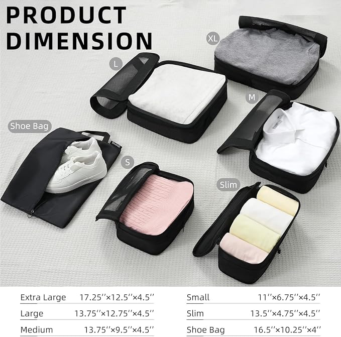 BAGAIL 4 Set/6 Set/8 Set Compression Packing Cubes Travel Accessories - Image 2