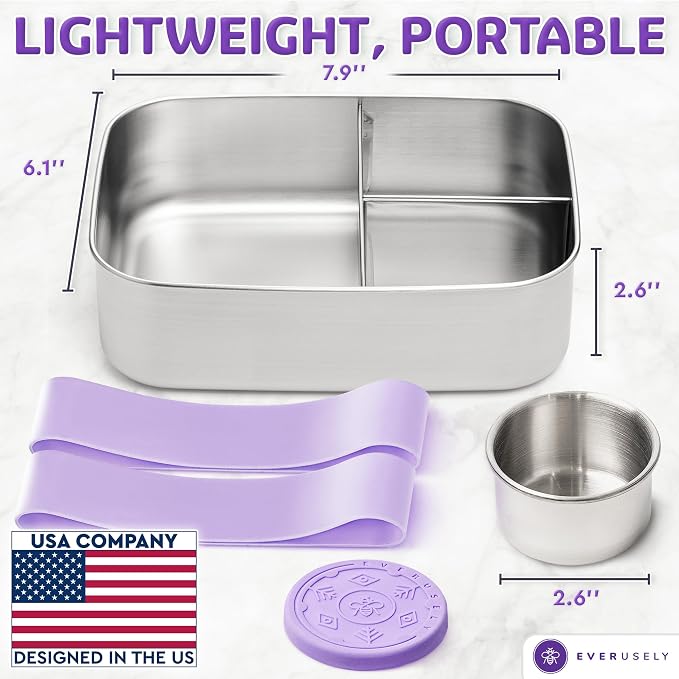 Everusely - Bento Box - Lavender, 47oz / 1.4 L - Stainless Steel Lunch Box - 3 - Image 2